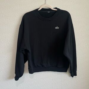 ALO Yoga Black Crewneck Sweater with Ribbed Cuffs